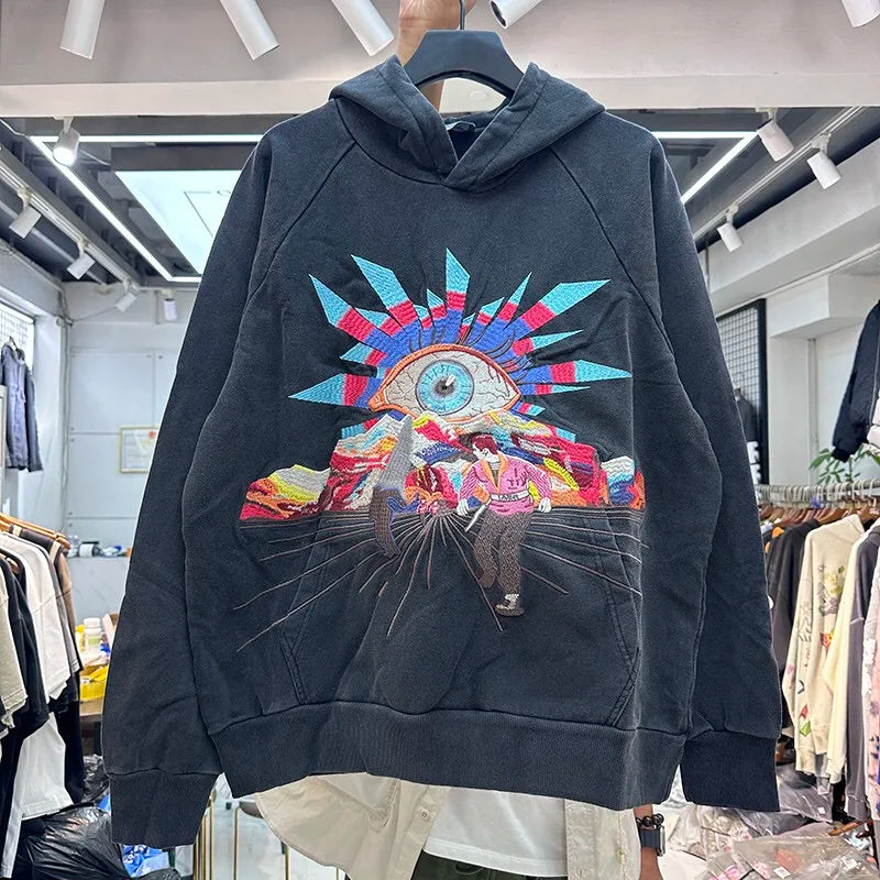 Autumn and winter 2024 new all-seeing eye embroidered hoodie