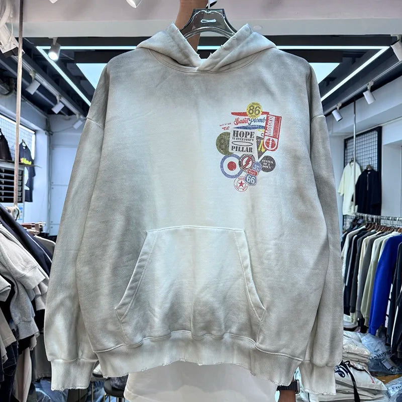 24AW do dirty damage print fleece hoodie